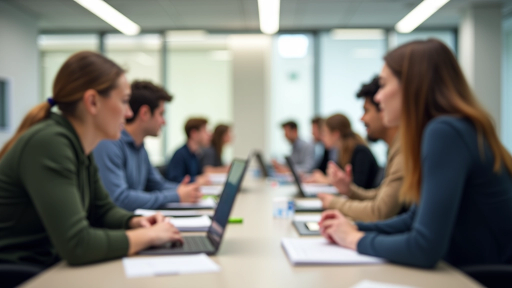 Junge Erwachsene lernen Finanzgrundlagen in modernem Klassenzimmer
