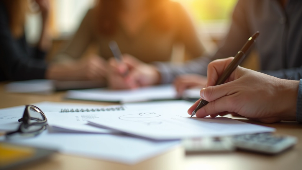 Studentenbudget planen mit Notizbuch und Kalkulator auf Schreibtisch, warmes Licht, organisiert