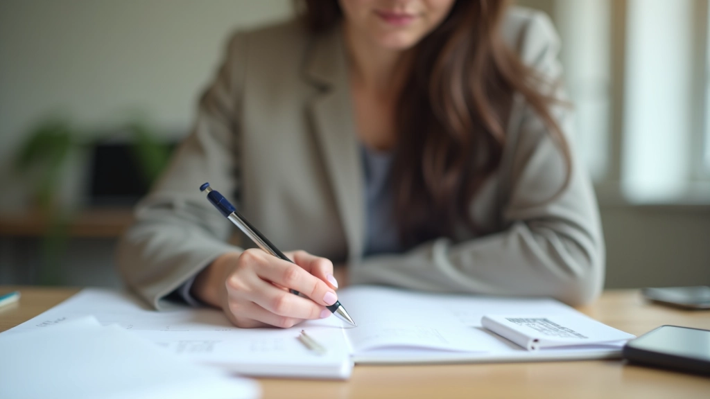 Frau schreibt ihre monatlichen Ausgaben in ein Finanzbudget-Notizbuch auf