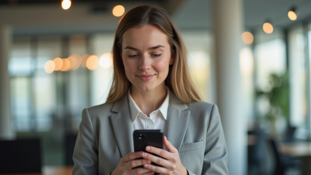 Junge Frau schaut auf ihr Smartphone mit Banking-App